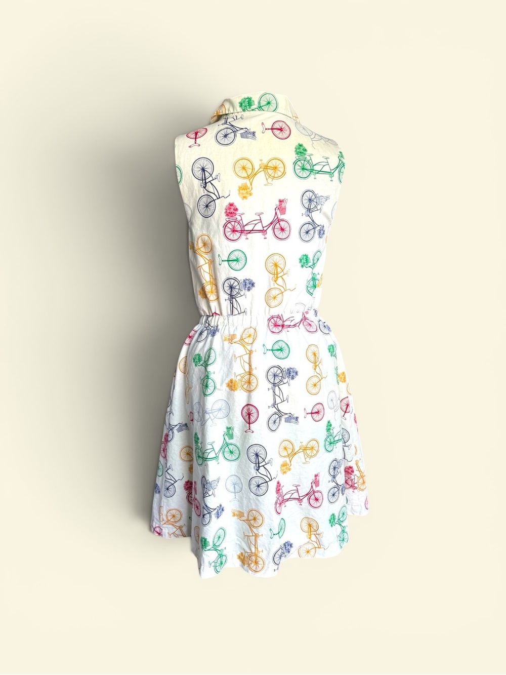 NWOT ModCloth White Midi Dress with Multicolor Bicycle Print - Picture 4 of 9